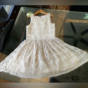Buttermilk Ivory Lace Sleveless Twirl Party Dress, Satin Lining, So Soft!!